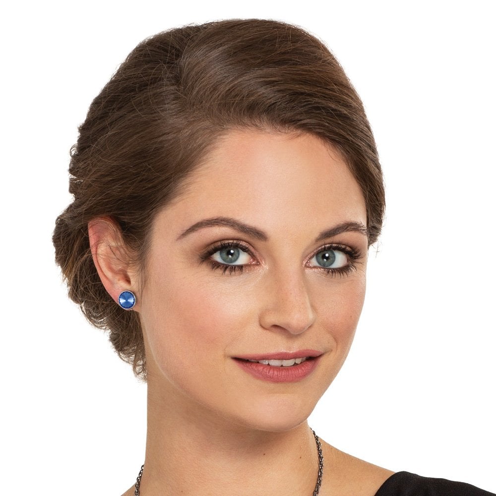 Treasure Sapphire Blue Crystal Silver Tone Stud Clip On Earrings