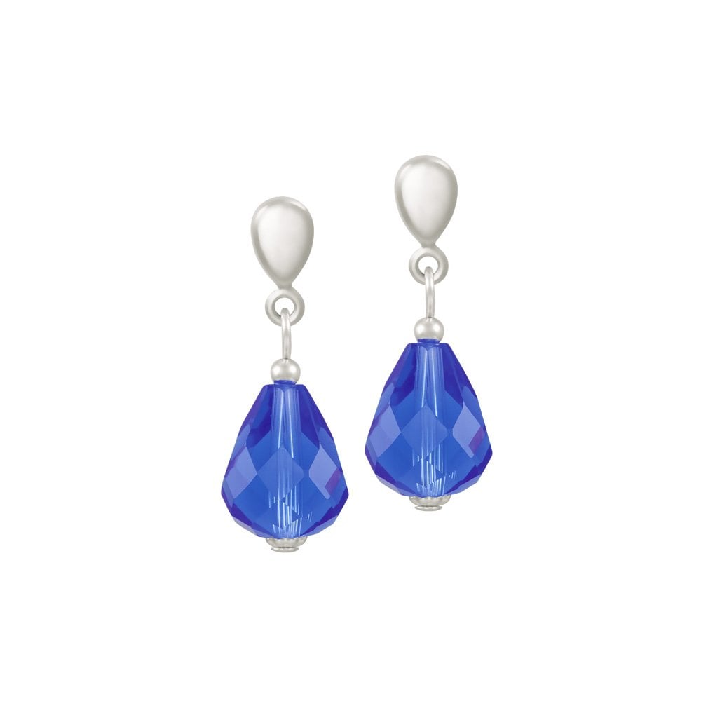 Sophistication Sapphire Blue Crystal Silver Tone Drop Clip On Earrings