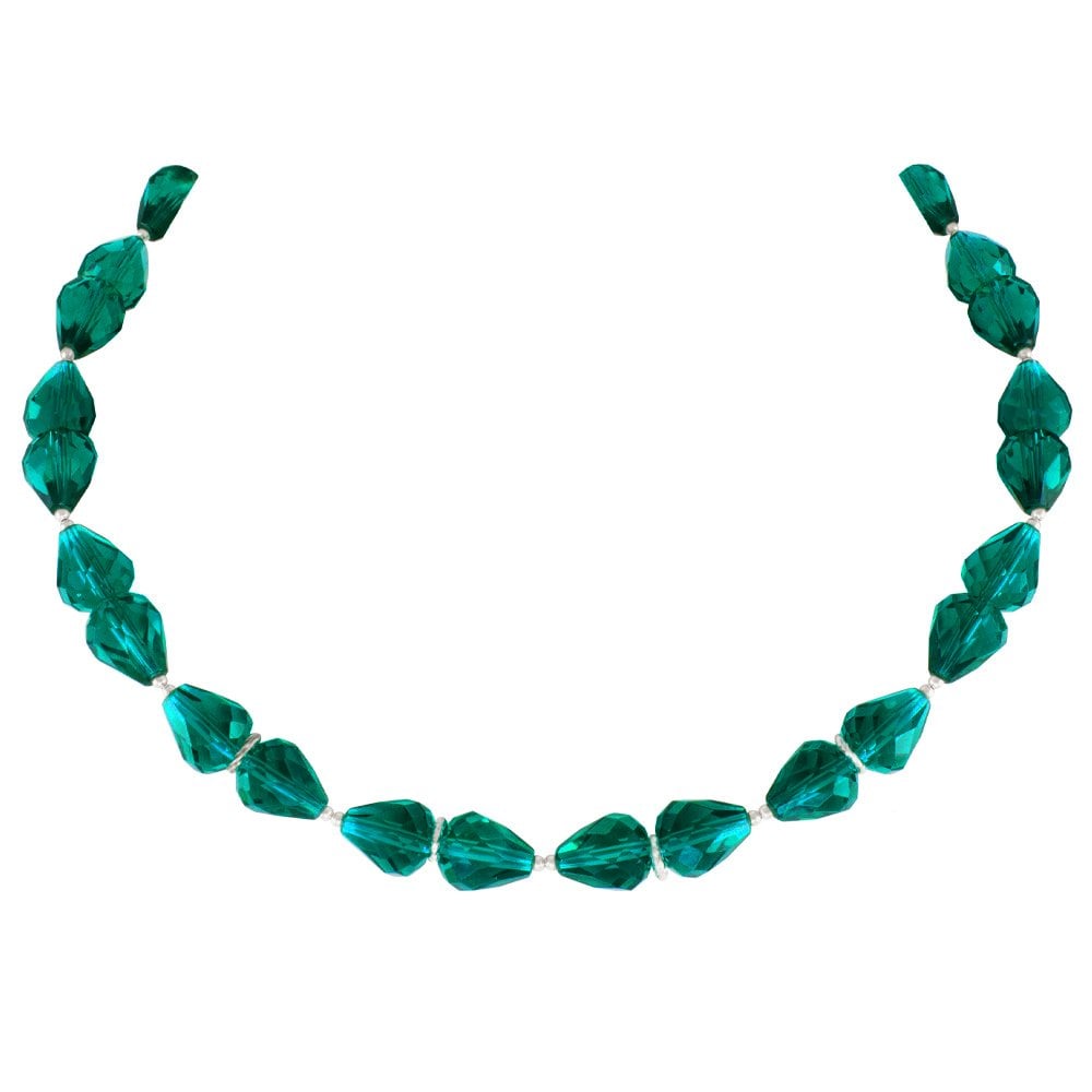Sophistication Teal Crystal Silver Tone Necklace