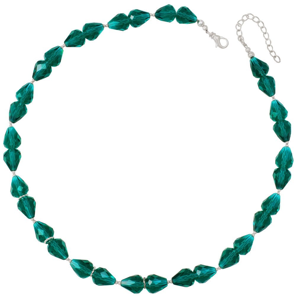 Sophistication Teal Crystal Silver Tone Necklace