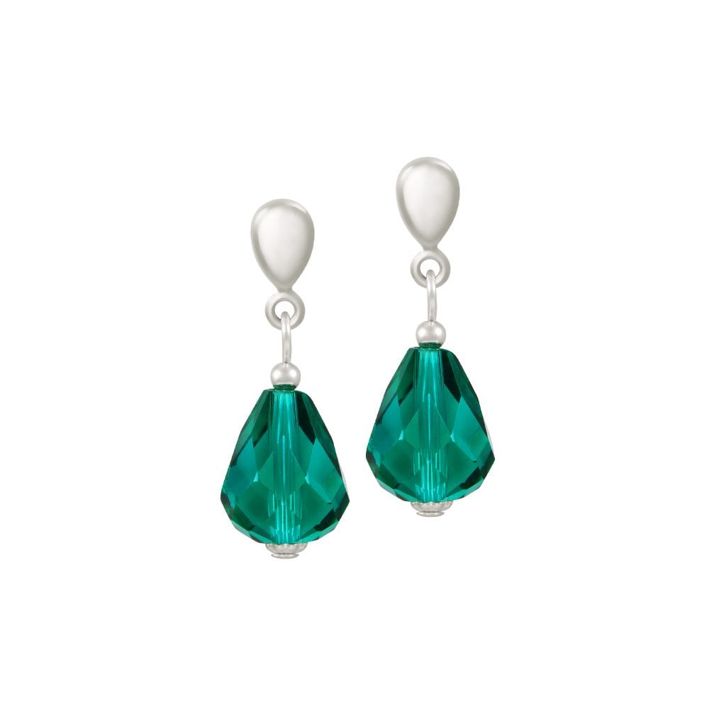 Sophistication Teal Crystal Silver Tone Drop Clip On Earrings