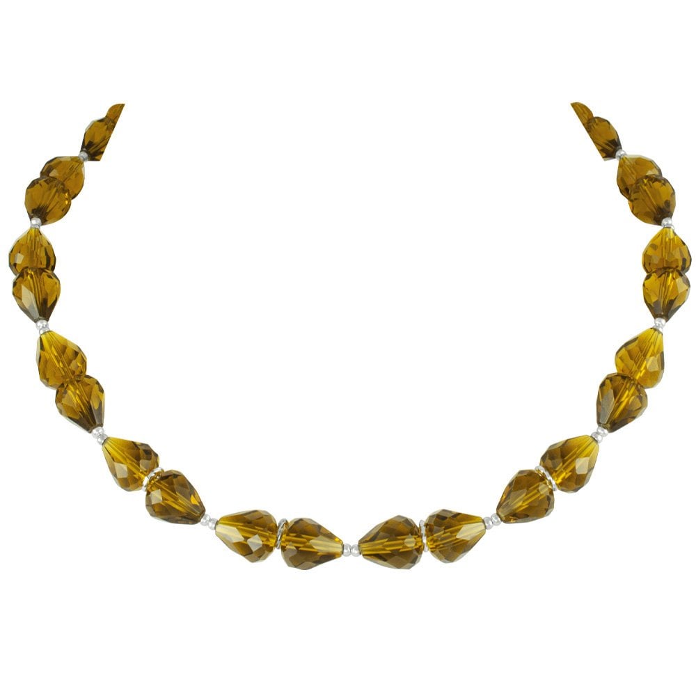 Sophistication Olive Green Crystal Silver Tone Necklace