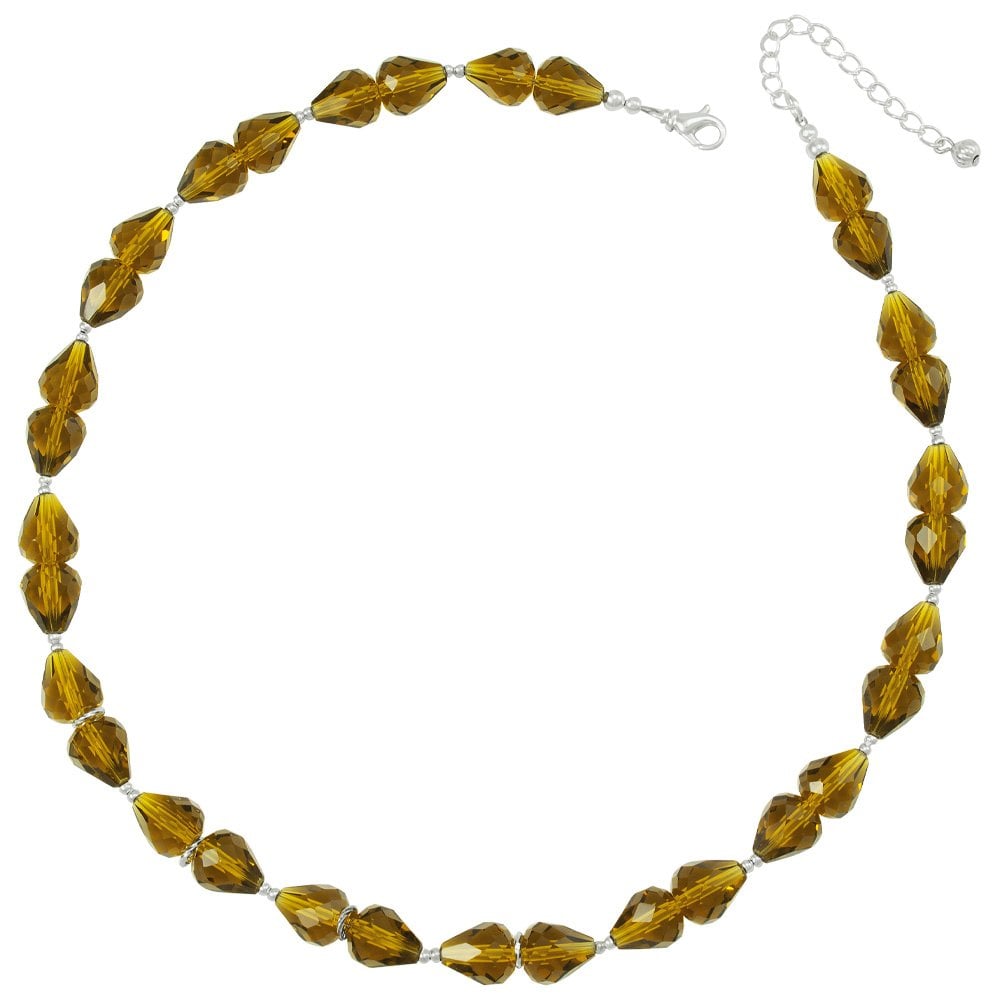 Sophistication Olive Green Crystal Silver Tone Necklace