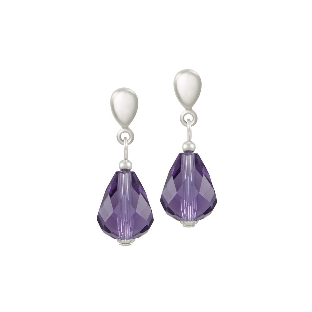 Sophistication Amethyst Crystal Silver Tone Drop Clip On Earrings