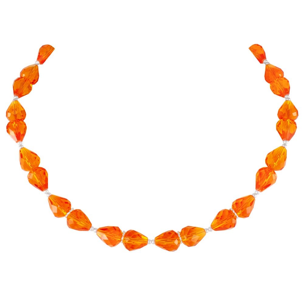 Sophistication Amber Crystal Silver Tone Necklace