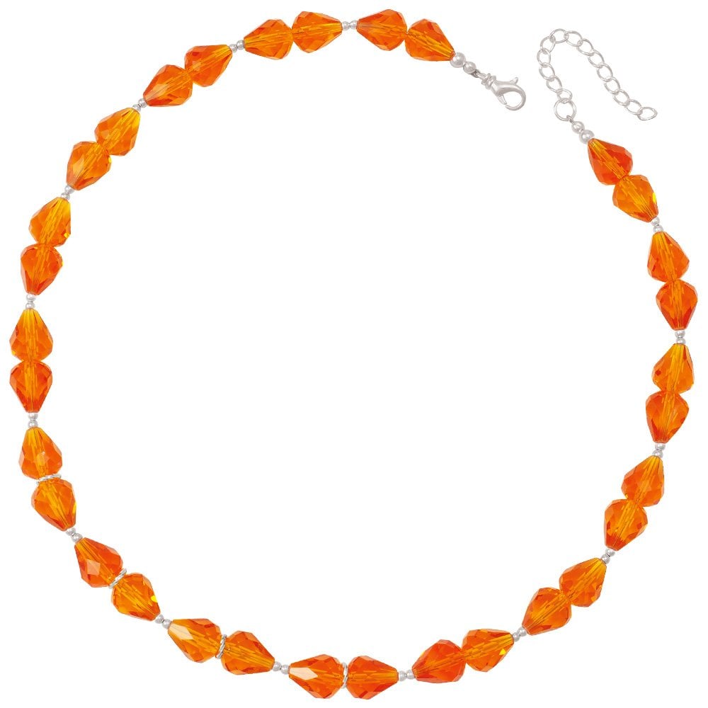 Sophistication Amber Crystal Silver Tone Necklace