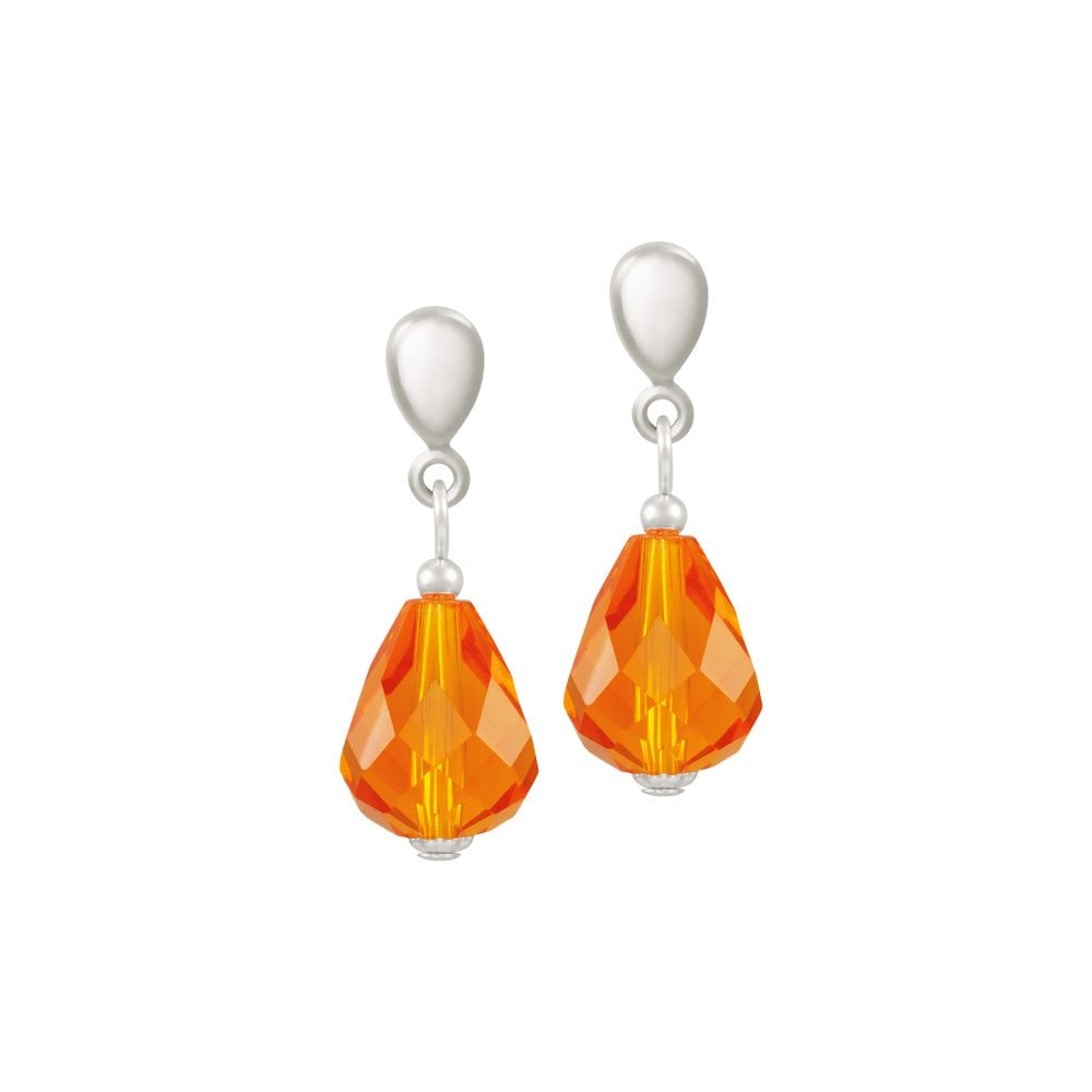 Sophistication Amber Crystal Silver Tone Drop Clip On Earrings