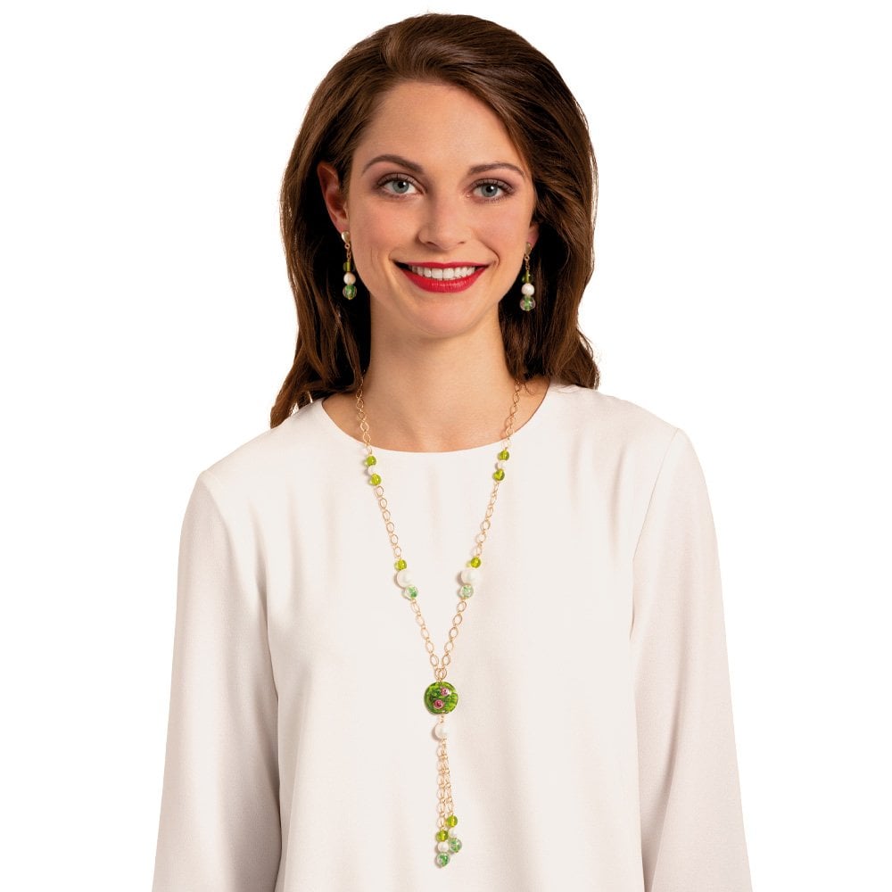 Chiara Green Murano Glass Gold Tone Drop Clip On Earrings