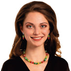 Vaudeville Green and Flame Cat's Eye Silver Tone Drop Clip On Earrings