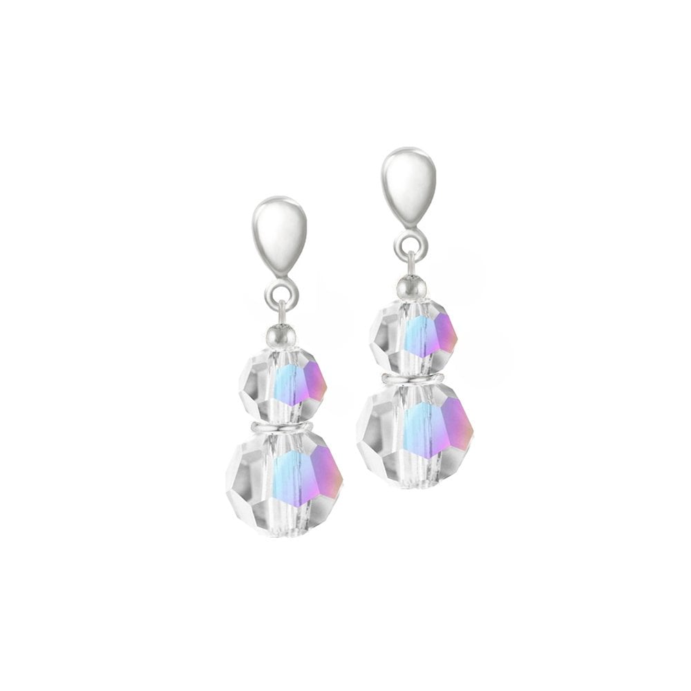 Echo Aurora Borealis Crystal Silver Tone Drop Screw Back Clip On Earrings