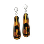 Tortoiseshell Glass Teardrop Silver Tone Drop Screw Back Clip On Earrings