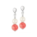 Duet Coral & Shell Pearl Silver Tone Drop Screw Back Clip On Earrings