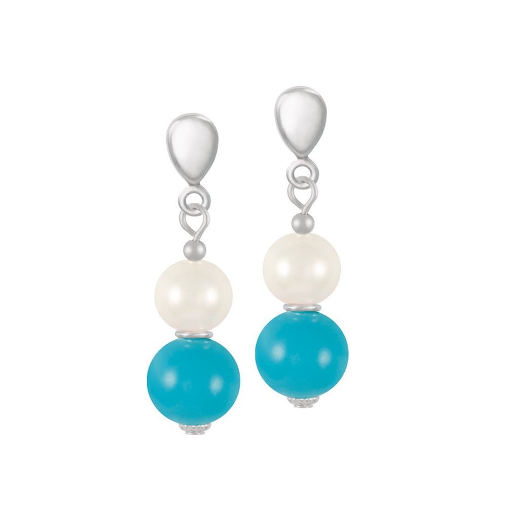 Duet Turquoise & Shell Pearl Silver Tone Drop Screw Back Clip On Earrings