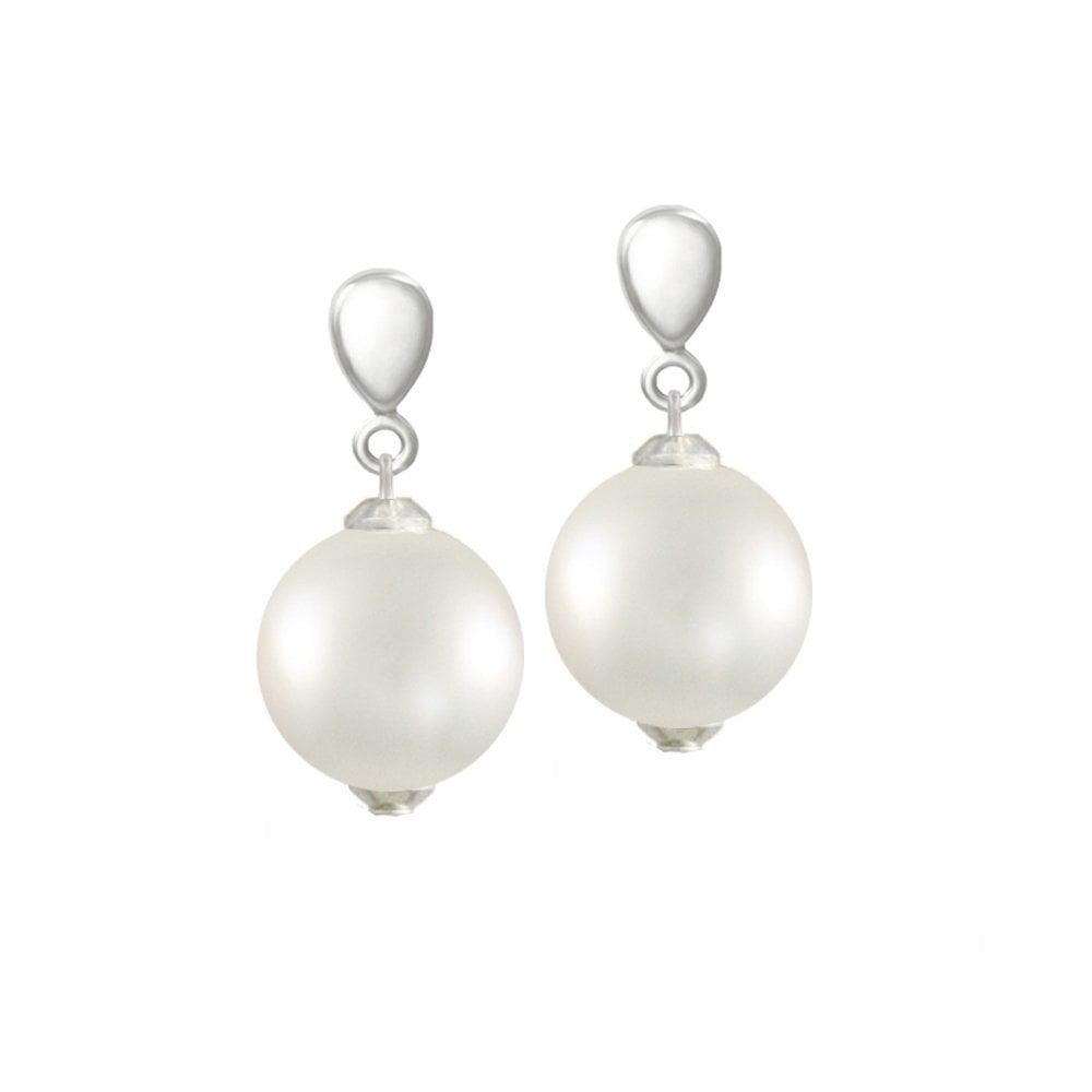 La Perla 14mm White Shell Pearl Silver Tone Drop Screw Back Clip on Earrings