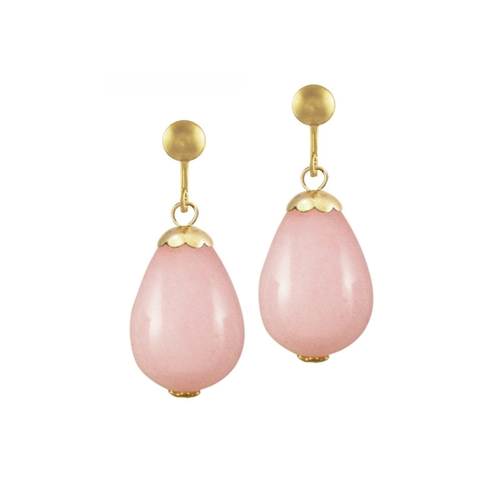 Fontana Rose Pink Jade Gold Tone Drop Screw Back Clip On Earrings