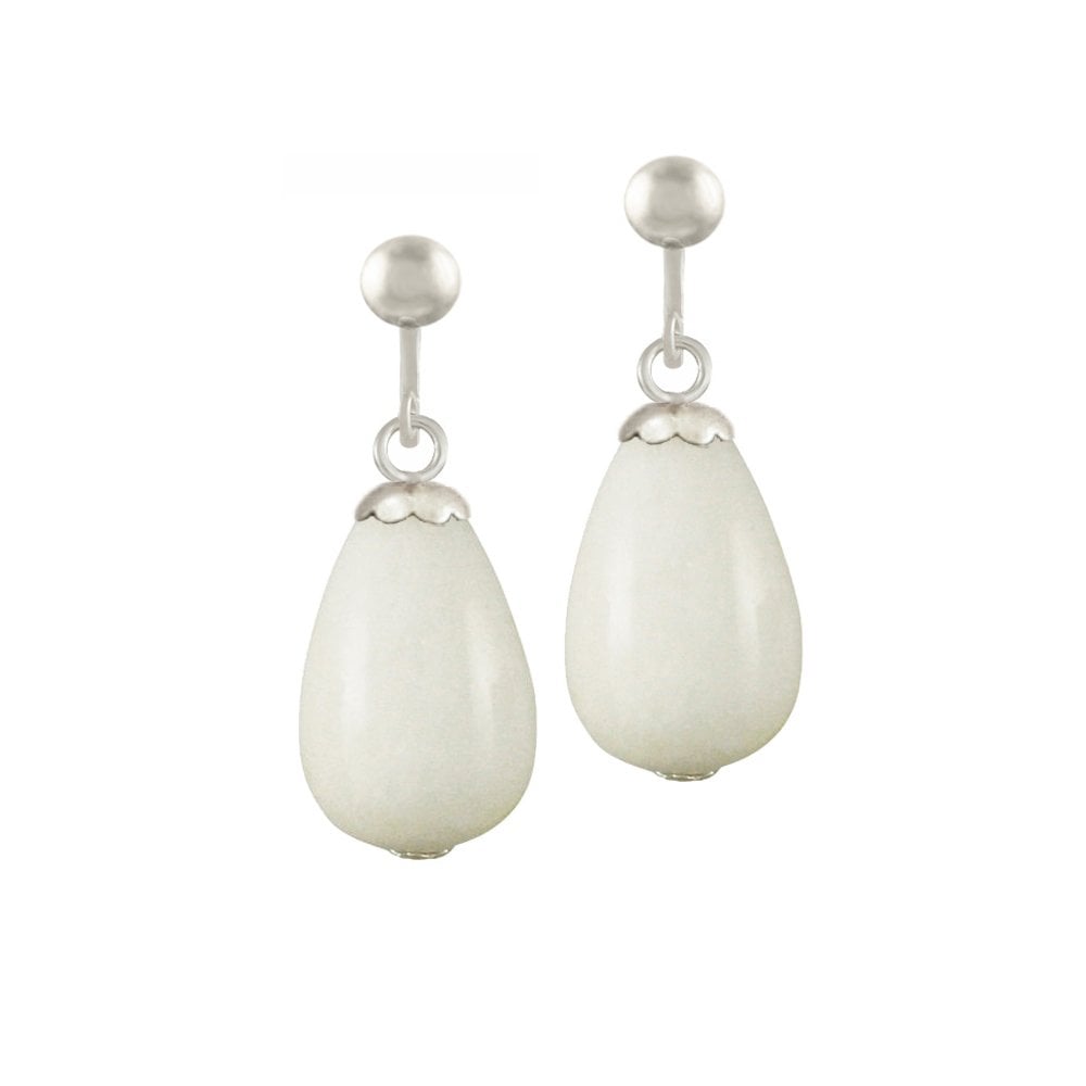 Fontana White Jade Silver Tone Drop Screw Back Clip On Earrings