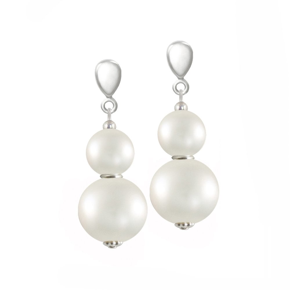 Purity White Shell Pearl Silver Tone Drop Screw Back Clip On Earrings
