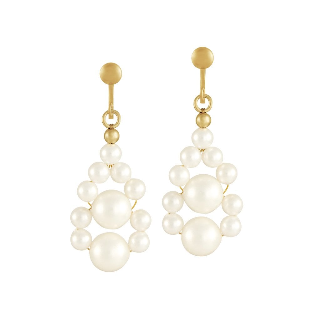 Adorn White Shell Pearl Gold Tone Drop Screw Back Clip on Earrings