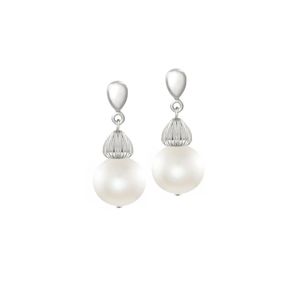 Solitaire White Pearl Silver Tone Drop Screw Back Clip On Earrings