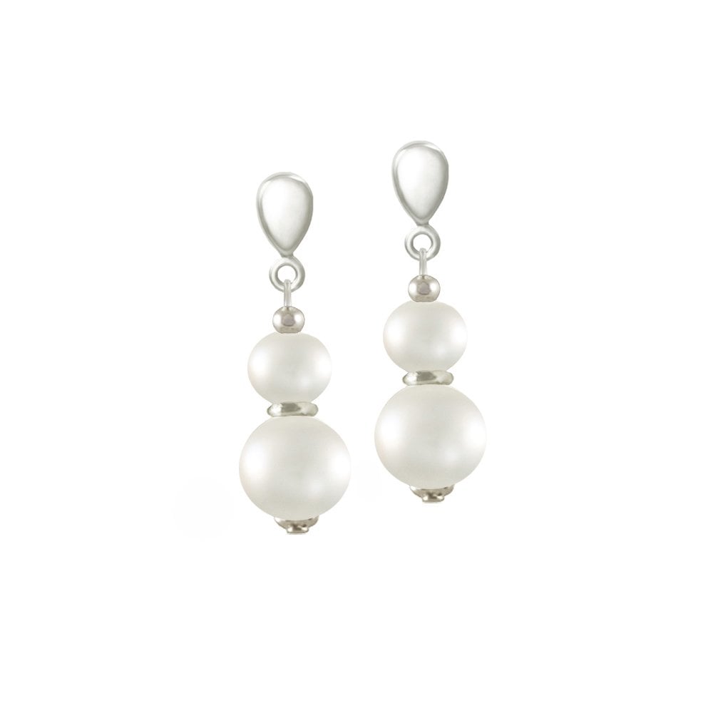 Delicate White Shell Pearl Silver Tone Drop Screw Back Clip On Earrings