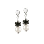 Soprano Hematite and Shell Pearl Silver Tone Drop Screw Back Clip On Earrings