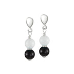 Finale White/Black Mountain Jade Silver Tone Drop Screw Back Clip On Earrings
