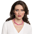 Dominica Fuchsia Crackle Glass Bead Silver Tone Drop Screw Back Clip On Earrings