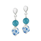 Meadow Aqua Floral Silver Tone Drop Screw Back Clip On Earrings