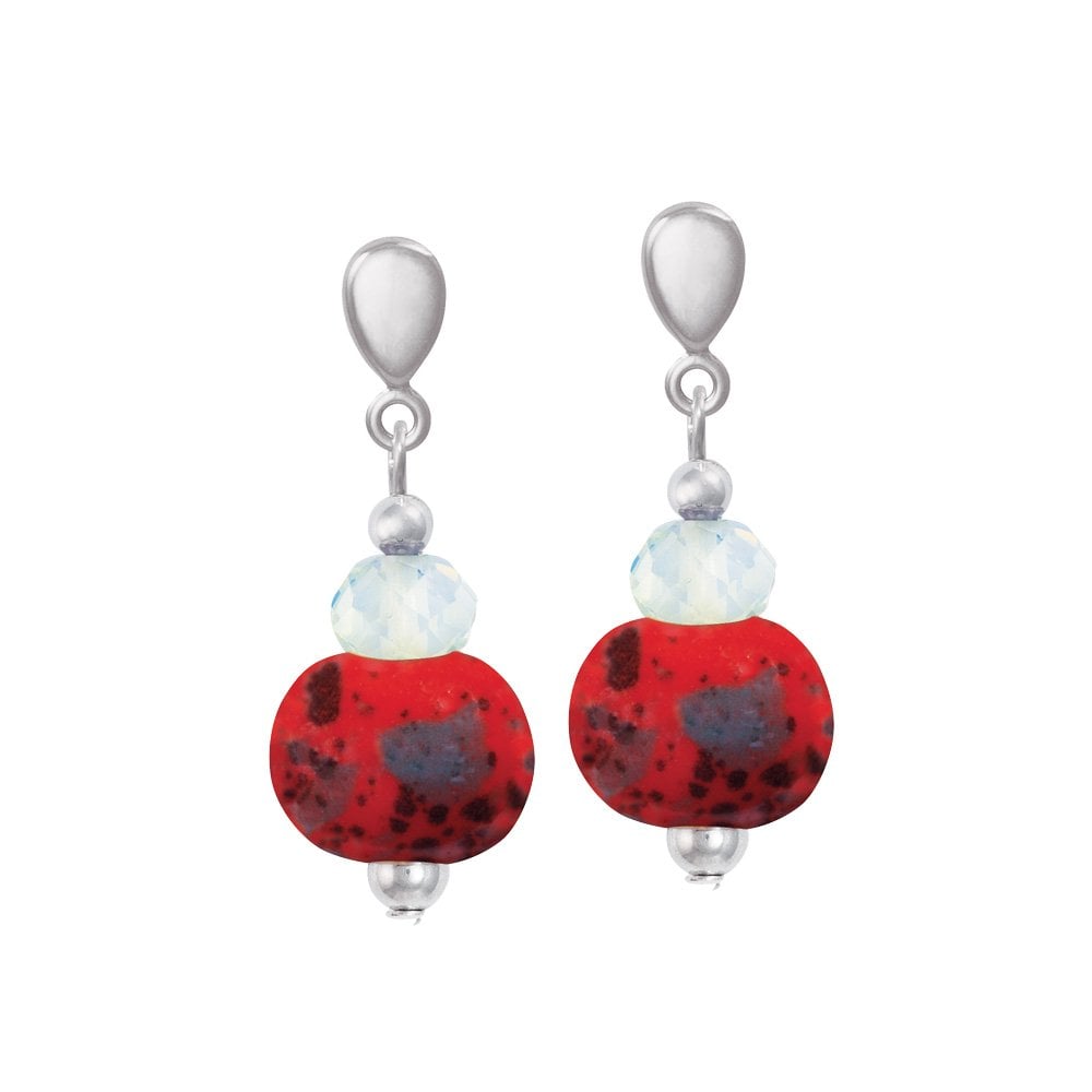 Harmony Flame Ceramic and Crystal Silver Tone Drop Screw Back Clip On Earrings