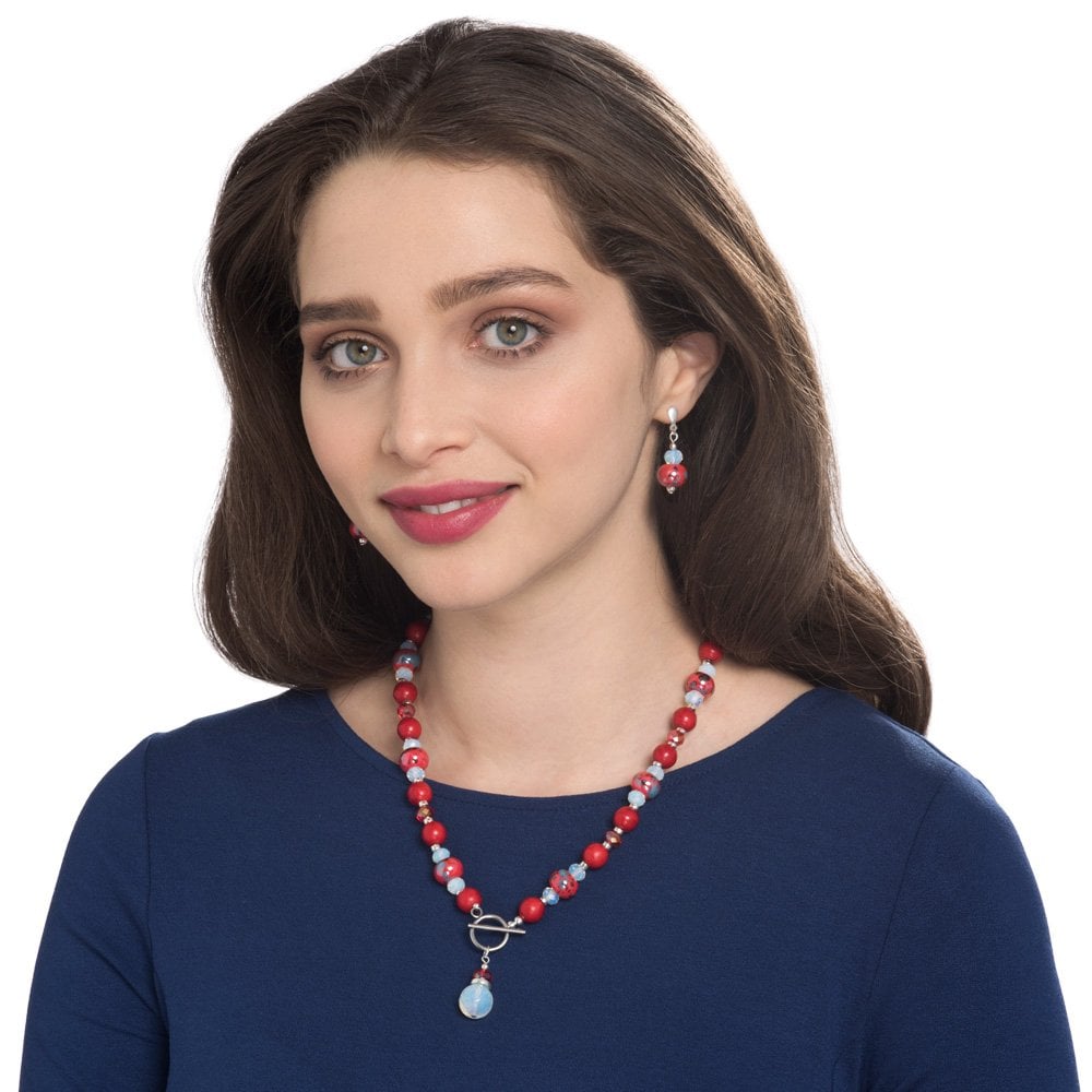 Harmony Flame Ceramic and Crystal Silver Tone Drop Screw Back Clip On Earrings