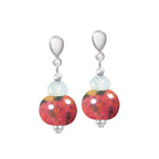 Harmony Coral Ceramic and Crystal Silver Tone Drop Screw Back Clip On Earrings