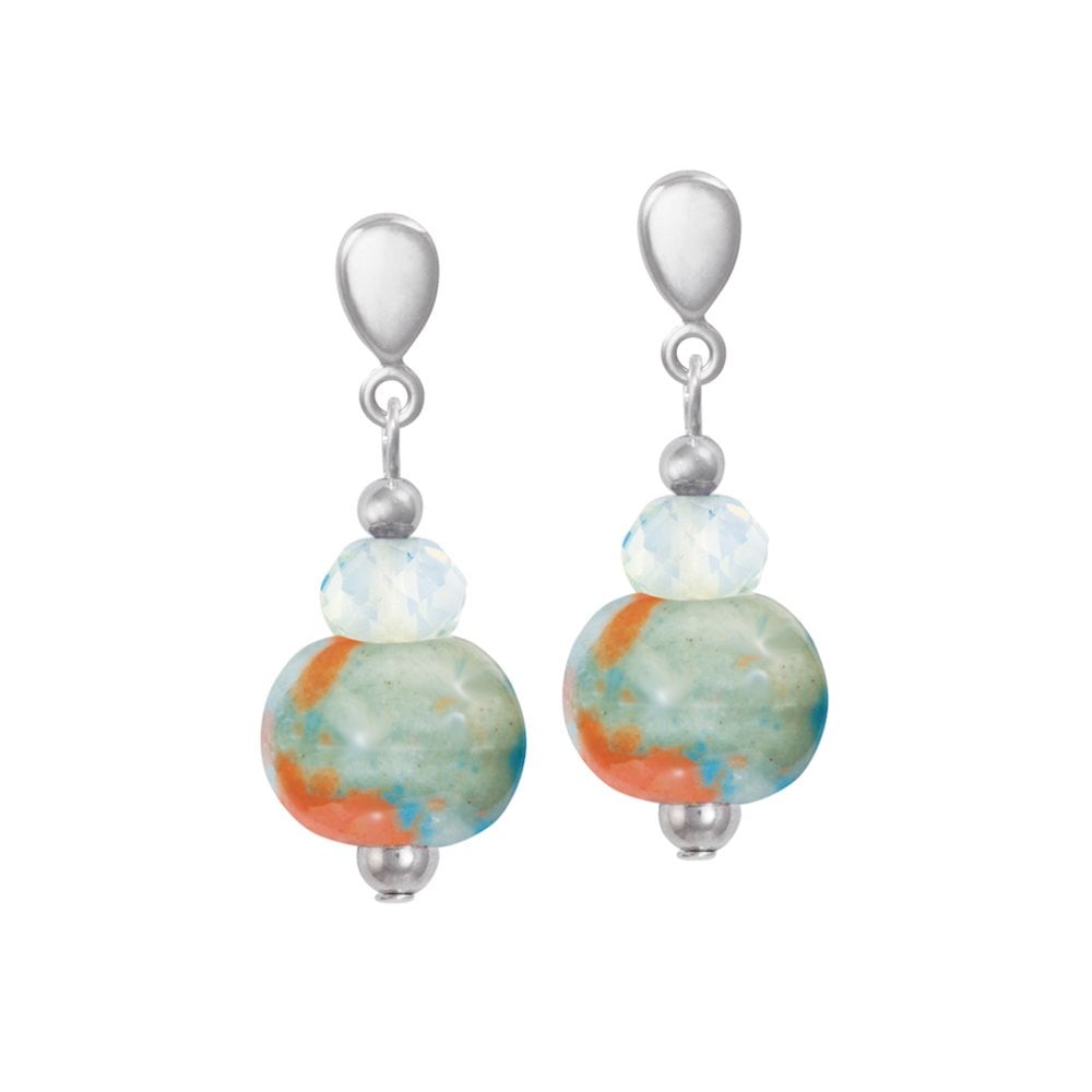 Harmony Tropical Ceramic and Crystal Silver Tone Screw Back Clip On Earrings