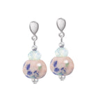 Harmony Pink Ceramic and Crystal Silver Tone Drop Screw Back Clip On Earrings