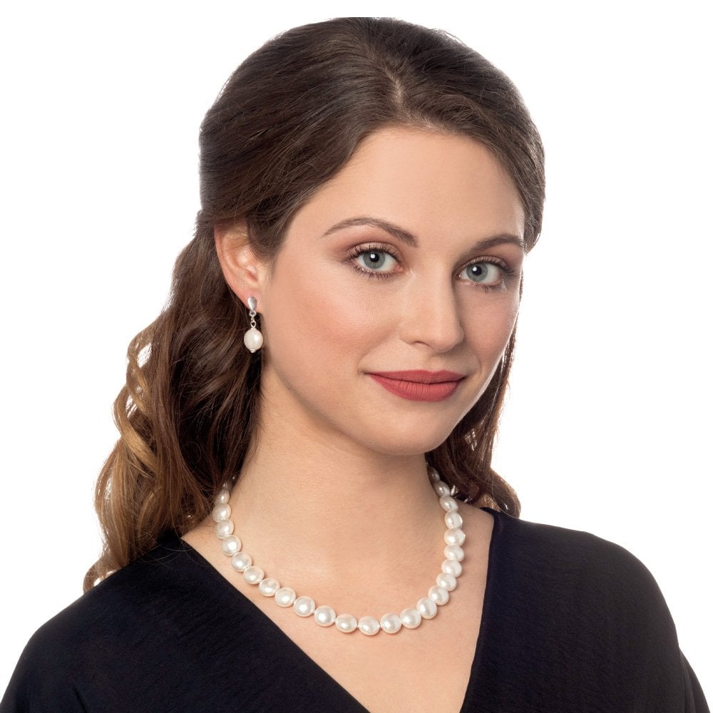 Duchy White Shell Pearl Silver Tone Drop Screw Back Clip On Earrings