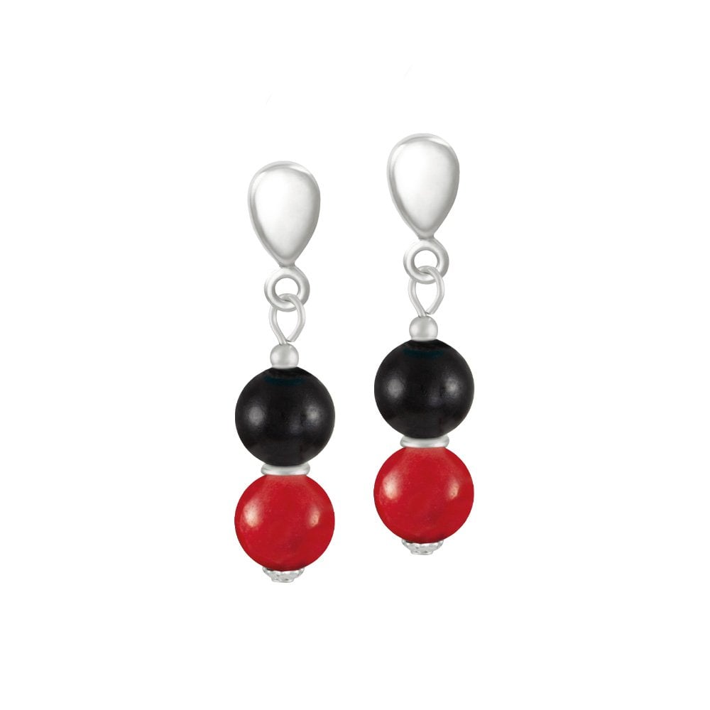 Finale Red/Black Mountain Jade Silver Tone Drop Screw Back Clip On Earrings