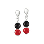 Finale Red/Black Mountain Jade Silver Tone Drop Screw Back Clip On Earrings