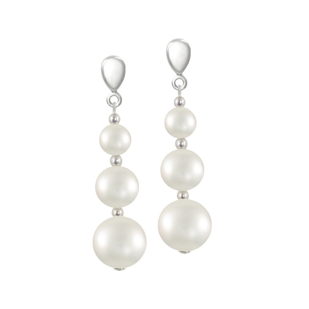 Iconic White Shell Pearl Silver Tone Drop Screw Back Clip On Earrings
