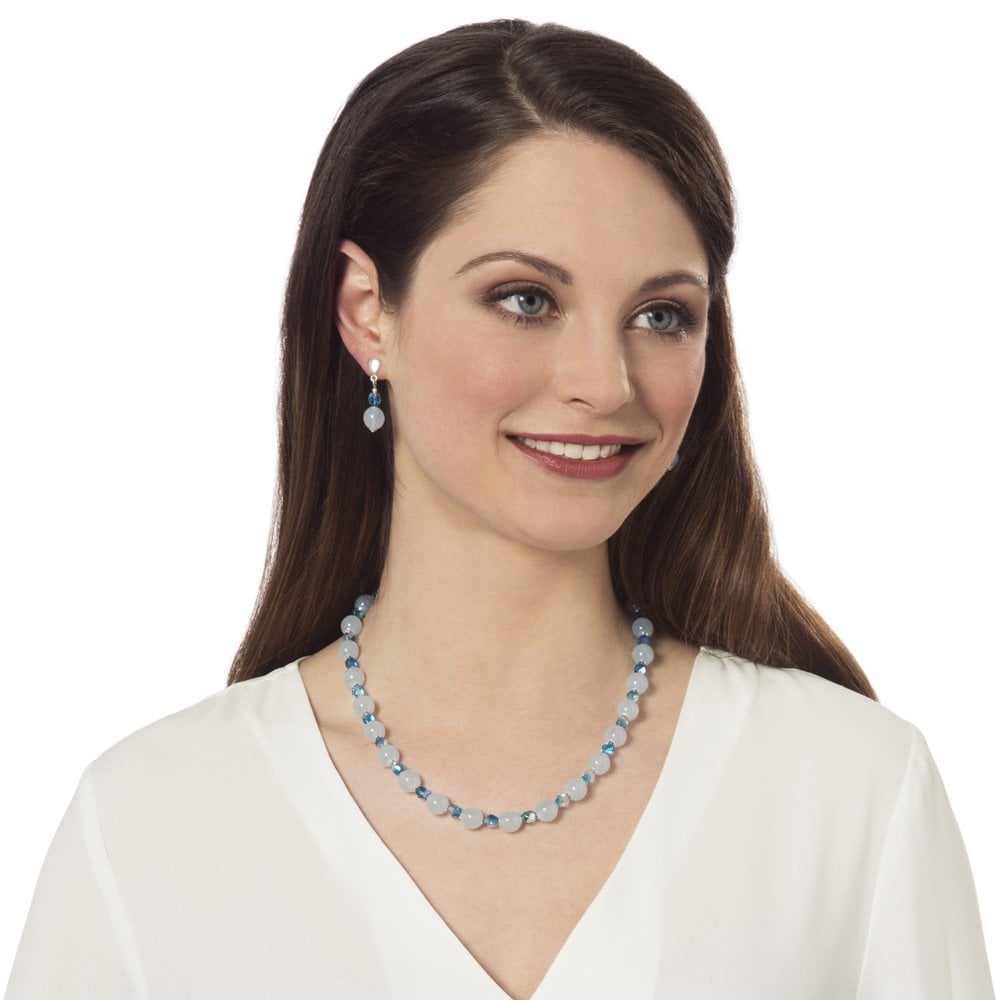 Morning Dew Blue/Aqua Czech Crystal Silver Tone Drop Screw Back Clip On Earrings