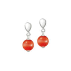 Melody Fiery Orange Cats Eye Silver Tone Drop Screw Back Clip On Earrings