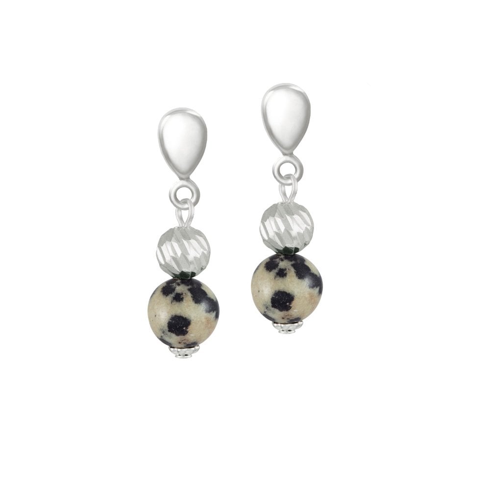 Debutante Dalmatian Jasper Silver Tone Drop Screw Back Clip On Earrings