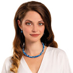 Carnival Blue Czech Glass Crackle Silver Tone Drop Screw Back Clip On Earrings