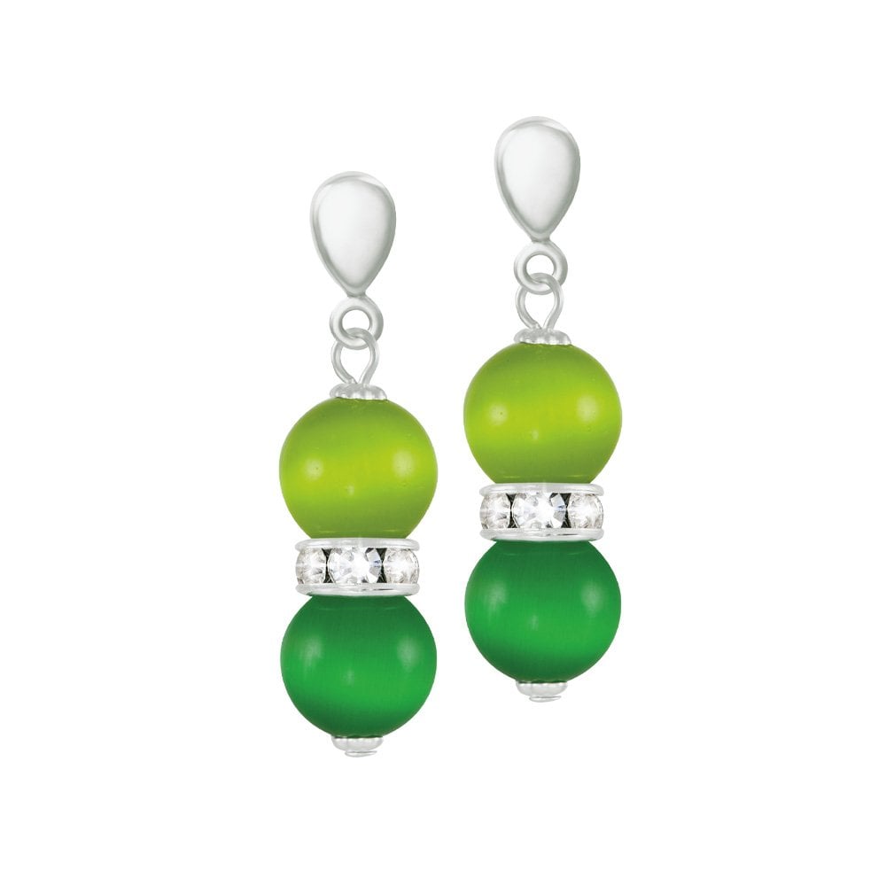 Vaudeville Green Cat's Eye Silver Tone Drop Screw Back Clip On Earrings
