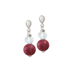 Rhapsody Cranberry Jade and Crystal Silver Tone Drop Screw Back Clip On Earrings