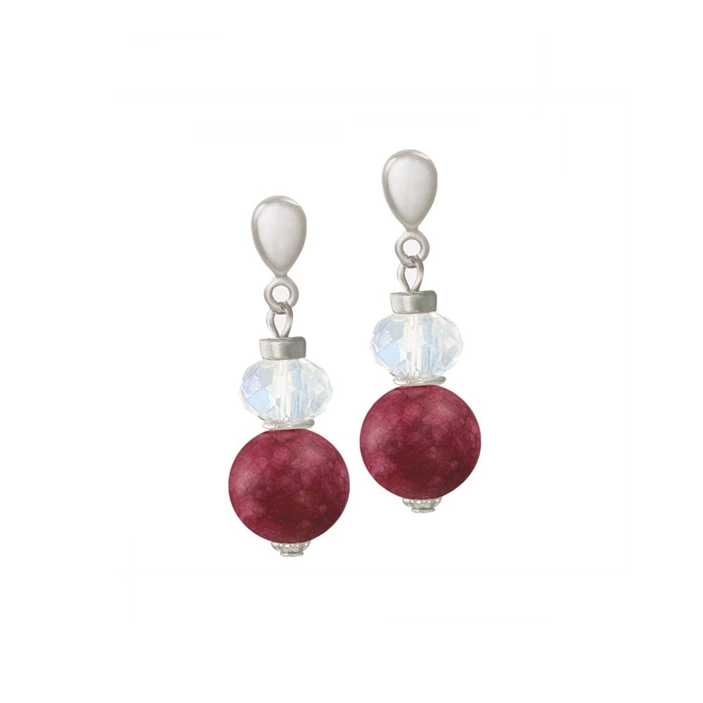 Rhapsody Cranberry Jade and Crystal Silver Tone Drop Screw Back Clip On Earrings