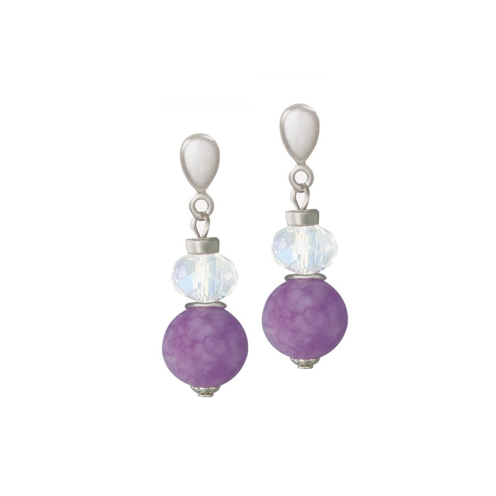 Rhapsody Lilac Jade and Crystal Silver Tone Drop Screw Back Clip On Earrings