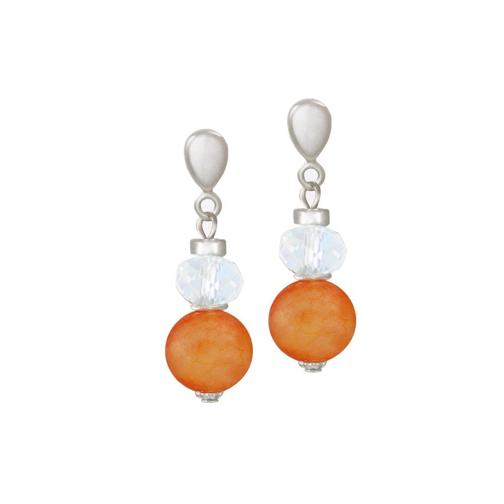 Rhapsody Orange Agate and Crystal Silver Tone Drop Screw Back Clip On Earrings