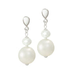 Triumphant Shell Pearl and Crystal Silver Tone Drop Screw Back Clip On Earrings