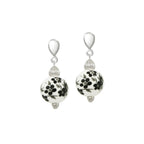 Blossom Black Floral Porcelain Silver Tone Drop Screw Back Clip On Earrings