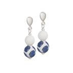 Portamento Jade and Blue Agate Silver Tone Drop Screw Back Clip On Earrings