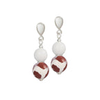 Portamento Jade and Red Agate Silver Tone Drop Screw Back Clip On Earrings